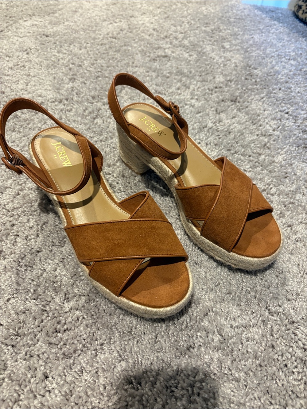 Like New! J. Crew Factory Cognac Suede Espadrille Wedge Sandals